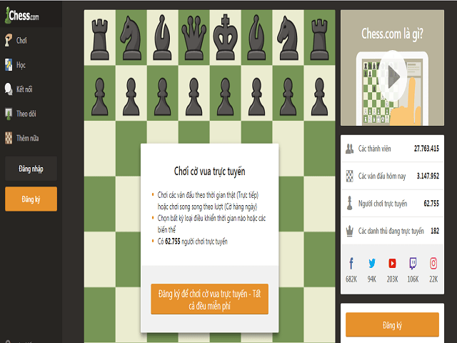 cờ vua.com có ​​một giao diện trò chơi