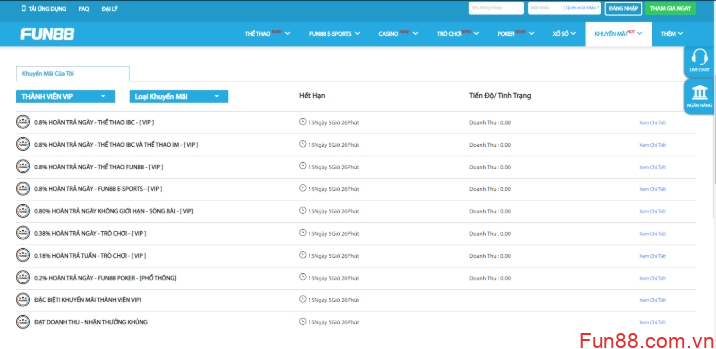 Hoàn tiền khuyến mãi Fun88
