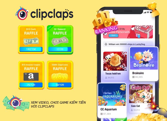ClipClaps. Ứng dụng trò chơi kiếm tiền